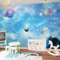 3D北歐夢幻宇宙星空墻紙幼兒園環保墻布兒童房臥室天花板吊頂壁紙