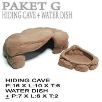 PAKET TYPE E HIDDING CAVE + WATER DISH MURAH MERIAH REPTILE TOKEK GECKO KADAL BEARDEDDRAGON KELOMANG