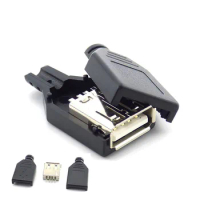 3 in 1 Type A Female USB 2.0 Socket Connector 4 Pin Plug With Black Plastic Cover Solder Type DIY Connector