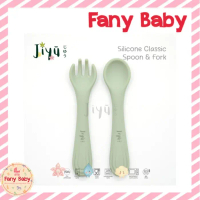 JIYU SILICONE CLASSIC LEARNING SPOON & FORK - OLIVE