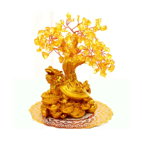 【好運旺旺來】招財樹發財樹-龍龜黃水晶-小號高16cm