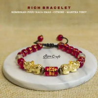 PIXIU BRACELET - Gelang Batu Merah Ukiran Tibet Citrine Pixiu Naga Lapis Emas ASLI Original untuk Pr