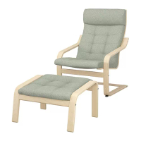 POÄNG 扶手椅及腳凳, 實木貼皮, 樺木/gunnared 淺綠色