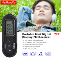 HRD-727 Portable Mini FM Radio Digital Display FM Receiver Retro MP3 Player Style DSP with Headphones Lanyard
