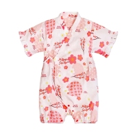 【Baby 童衣】任選 和服 寶寶日本包屁衣 夏日麻料清涼 42122(紅櫻花-四角)