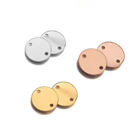 20Pcs Stainless Steel Flat Round With 2 Holes Stamping Blank Coin Tag Link Connectors For Diy Necklace Earring Jewelry Making