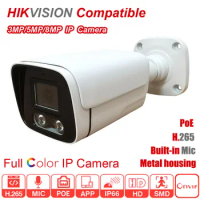 Hikvision Compatible 3MP/5MP/8MP HD Full Color ColorVu POE H.265 Built-in Mic IP66 Bullet CCTV IP Camera