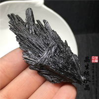 天然矽線石原石礦物晶體地質教學標本黑色扇狀電氣石實物圖可選