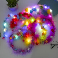2020 LED flashing feather wreath luminous christmas birthday hair band stall children's luminous toys Gift wholesale