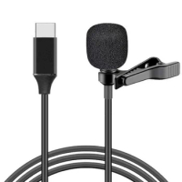 Type C Mini Lapel Lavalier Clip-on Condenser Microphone Mic for Android iOS Mobile Phone USB Microphone with 1.5M Length Cable