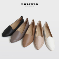 Robinlo全真皮法式浪漫簡約尖頭全真皮平底鞋  米白/可可/黑/粉膚/灰棕