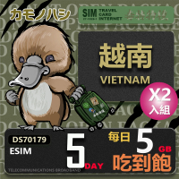 【鴨嘴獸Platypi.IF】越南eSIM 5日吃到飽 2入優惠組 高流量網卡 免插卡網卡(純越南上網卡 免插卡上網卡)