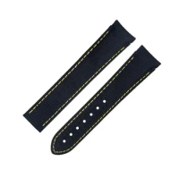 FKMBD For Omega Strap AT150 Seamaster 300 Planet Ocean De Ville Speedmaster Curved End Watch Band 20mm Black Yellow Line High