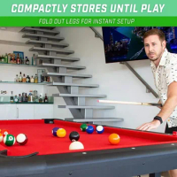 7 ft Billiards Table - Portable Pool Table - Includes Full Set of Balls, 2 Cue Sticks, Chalk and Felt Brush; Choose Size