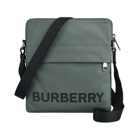 BURBERRY 巴寶莉  Neo燙印黑字LOGO尼龍拉鍊斜背扁包(灰)