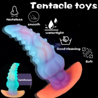 Long Luminous Plug Big Anal Dildo Men's Masturbator Big Ass Plug Colorful Glowing Tentacle Dragon Di