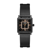 【GUESS】黑面 黑殼 玫瑰金刻度 米蘭+不鏽鋼錶帶 晶鑽方型手錶 女錶 母親節(W0826L4)