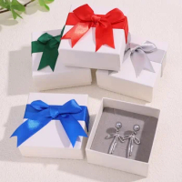 Ribbon Bow Cardboard Watch Organizer Rectangle Paper Boxes For Necklace Ring Earring Jewelry Packing Valentine'S Day Gift Boxes
