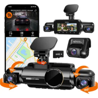 360° Dash Cam Front, Rear and Inside, 4 Channel 3K+3*1080P, 5GHz Wi-Fi GPS, Voice Control, 4K+1080P*2 Dash Camera for Cars