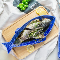 陶瓷烤魚盤家用創意簡約裝菜盤日式餐具釉下彩大號特色異型蒸魚盤