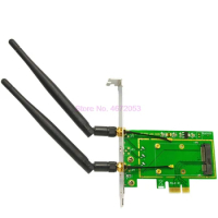 50pcs Mini PCI-E to PCI-E 1X Desktop Adapter Convertor with Two Antennas for Wireless Wifi Network Card