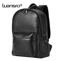 USB Charge Men's Backpack Genuine Leather Shoolbag For Teenager Boys Leather Rucksack Men Laptop Backpack Travel Bags Daypacks
