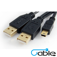 Cable USB2.0高速傳輸線 2A(2公Y型線) - Mini USB公 0.8M