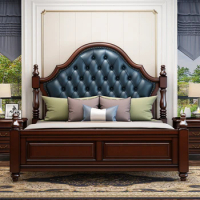 Queen Waterproof Double Bed Headboard Glamorous Leather Luxury King Size Bed Wood Frame Sleeping Letto Matrimoniale Furniture