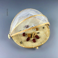 竹制品純手工竹編菜罩家用飯菜罩子防蟲蒼蠅罩帶蓋圓形折疊餐桌罩