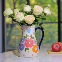 復古陶瓷花瓶新中式手繪印花鮮花裝飾擺件冷水壺牛奶壺兩用花瓶