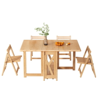 【免運】美雅閣| 全實木折疊餐桌椅組合可伸縮家用吃飯桌小戶型收納多功能靠墻餐桌