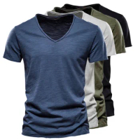2024 Fashion Men's T-shirt Advanced Cotton Solid Color Short Sleeve Top Summer Casual Sports Apparel High Quality Men's S-5XL