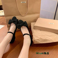 熱銷#MIUMIU法式蝴蝶結瑪麗珍鞋24春秋新款珍珠蝴蝶結少女單鞋粗-Misaki精品
