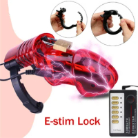 Electric Shock Chastity Cock Cage Locking Male Cock Ring Lockable Penis Bondage Sleeve Ring Chastity Device for Men CB6000