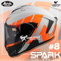 Airoh安全帽 SPARK #8 消光灰橘 彩繪 全罩帽 內置墨鏡 內鏡 耳機槽 雙D扣 內襯可拆 全罩 耀瑪騎士