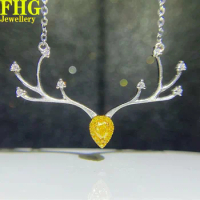 18K Au750 White Gold Necklace 0.25Carat Nature Yellow diamond deer Necklace Wedding Party Engagement Anniversary