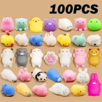 100PC Mini Squishy Toys Mochi Squishies Bulk Kawaii Animals Fruits Squishy Stress Relief Squeeze Fidget Toy For Kids Boys Girls