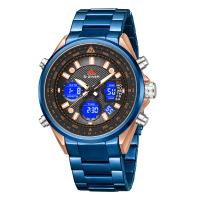 DISKON Dziner Jam Tangan Pria Double Time 8338 Rantai Stainless Steel Water Resistant 3 ATM Watches