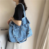 【愛戀花草】水洗牛仔帆布包(深藍色、男女適用、購物包、大容量、A003)