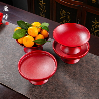 逸峰中式紅色婚慶高足高腳盤陶瓷果盤點心堅果水果碟托盤零食盤