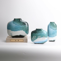 新中式水墨風陶瓷花器擺件客廳插花樣板間書房茶幾裝飾品桌面擺設