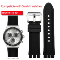 23mm Silicone Watchband For Swatch YOS440 413 424 Sport Waterproof Rubber Strap Wristband Bump Interface Black Watch Accessories