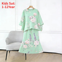 Children's Girls' Eid Clothing Set |     Indian Kurta with 4/3 Sleeves |     3D Floral & Cartoon Pri