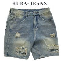 HUBA-JEANS Quần SHORT JEANS tông màu retro cotton không co giãn FORM CHỮ A trên gối HUBA-JEANS Mensw