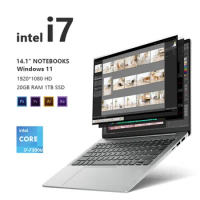 Windows 11 2024 New Intel Core i7 Laptop 14.1" 1920*1080 HD Screen Laptop 20GB RAM 1TB 2TB SSD Business Office Design Gamebook