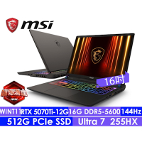 MSI微星 Vector 16 HX AI A2XWHG-049TW 144Hz 16吋AI電競筆電(Ultra 7 255HX/16G/512G SSD/RTX5070Ti-12G/Win11)