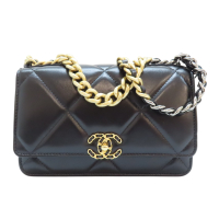 【二手名牌BRAND OFF】CHANEL 香奈兒 黑色 羊皮 19 WOC 錬帶 兩用包