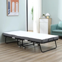 White Rollaway Bed, Folding Bed with 4" Mattress, Foldable Guest Bed with Sturdy Metal Frame and Wheels, 78.75"x35.5"x16.75",