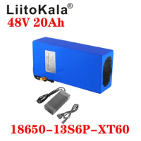 LiitoKala 18650 48V 20ah 13S6P Lithium Battery Pack 20AH 1000W Electric Bicycle Built In 20A BMS 54.6V 2A Charger