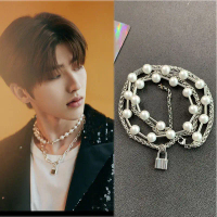 สร้อยคอมุกเหล็กไททาเนียม สไตล์เกาหลี ข้ามพรมแดน Cai Xukun สไตล์เดียวกัน โลหะมินิมอล เทรนด์ โชคเกอร์บ